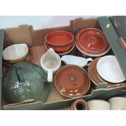 622 - Three boxes including stoneware Water Bottles, Kitchenware and Plates.