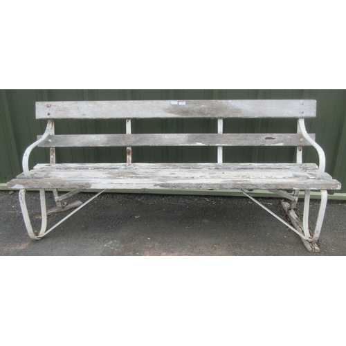 125 - A wrought iron Garden Bench with wooden slats, 6ft 8in W