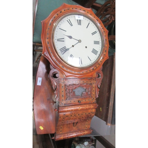 547 - A marquetry Wall Clock the circular dial marked with Roman numerals with chequered and inlaid decora... 