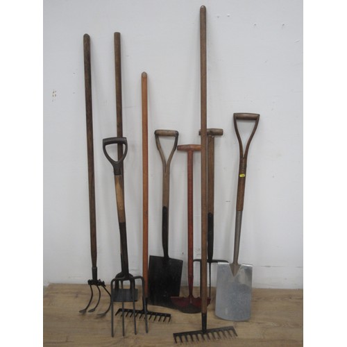 596 - A quantity of Garden Tools including Spades, Forks, Rakes, etc.