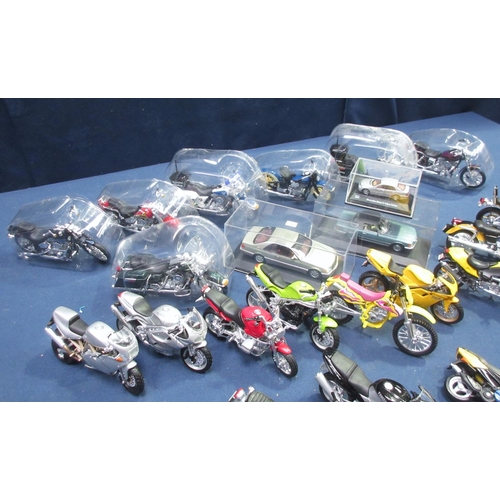 111 - A quantity of modern model Motorbikes and three boxed Mercedes Cars