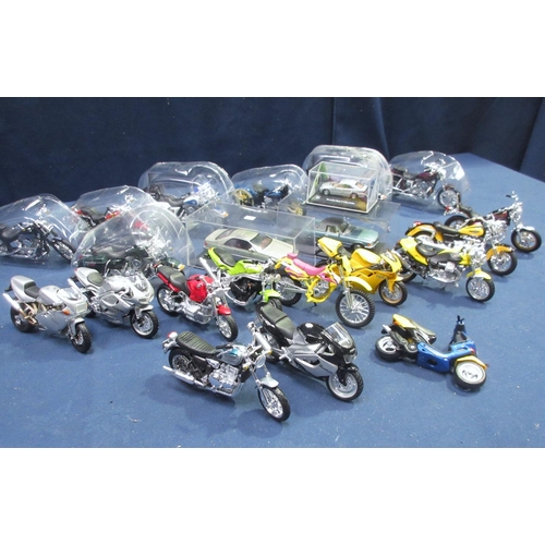 111 - A quantity of modern model Motorbikes and three boxed Mercedes Cars