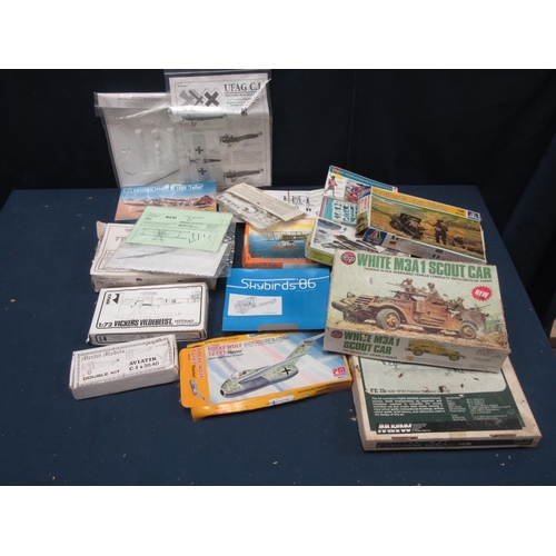 13 - Three boxes of plastic Kits including Sopwith Baby, FE2B, Meteor III, Aviatik C.1, BF108B, Caproni C... 