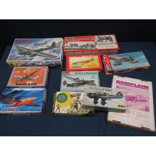 13 - Three boxes of plastic Kits including Sopwith Baby, FE2B, Meteor III, Aviatik C.1, BF108B, Caproni C... 