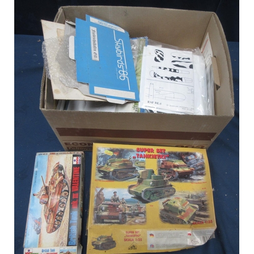 13 - Three boxes of plastic Kits including Sopwith Baby, FE2B, Meteor III, Aviatik C.1, BF108B, Caproni C... 