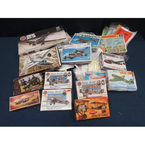 17 - A quantity of plastic Kits including Airfix Sopwith Camel, Airco DH4, Ju52, etc