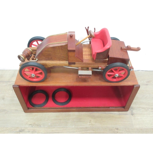 172 - A wooden scratch built model of a Renault Vintage Car by Richard Blizzard 1ft 7in L in a wooden case