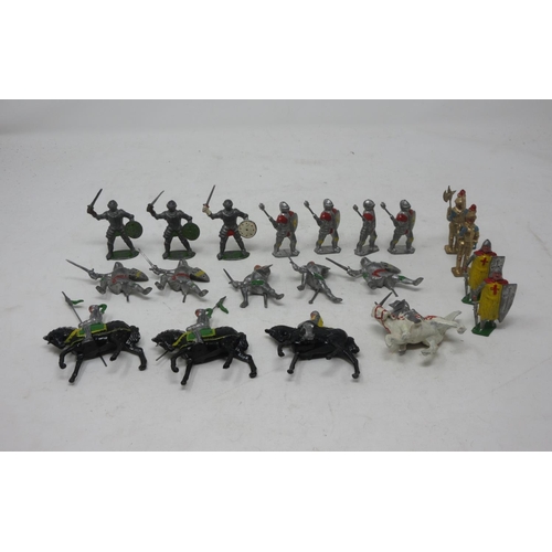 184 - A quantity of painted metal Sacul and other painted lead Figures of Knights