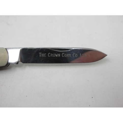 244 - A bone handled Pen Knife the blade stamped 'The Crown Cork CoLtd' and another with blade stamped 'Re... 