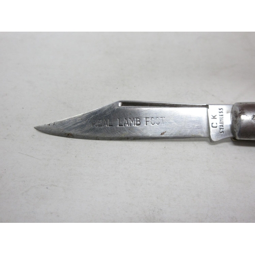 244 - A bone handled Pen Knife the blade stamped 'The Crown Cork CoLtd' and another with blade stamped 'Re... 