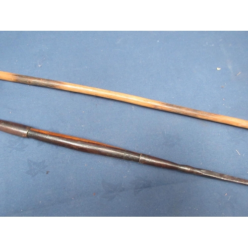 259 - An antique South African type broad bladed throwing Spear with lignum handle 6ft 2in L and another S... 