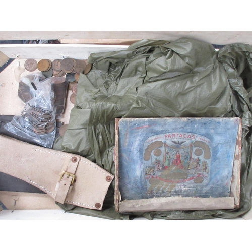 262 - Two Crates of assorted military items including Cap, Shell Dressing, Hexamine Fuel Cooker, leather k... 