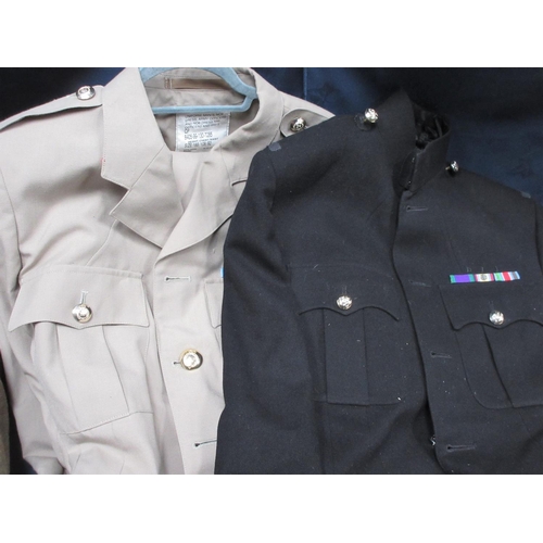 266 - Two British Army Dress Jackets, a Trench Coat and a camouflage Coat