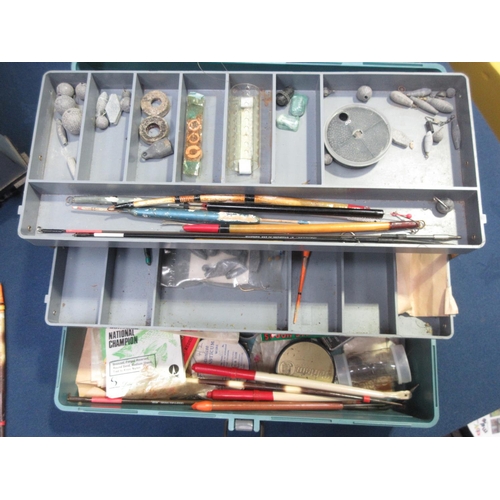 354 - A match fishing Box Seat,a grey plastic Tackle Box containing a quantity of Floats and other tackle,... 