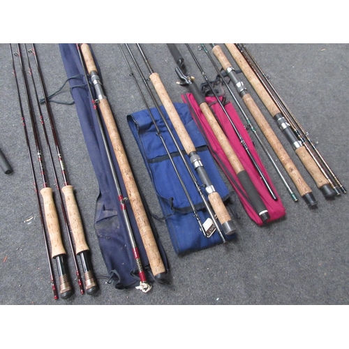 362 - Seven Fishing Rods including two Hardy Graphite De-luxe 9ft Fly Rods in blue cloth bag, an Abu Atlan... 