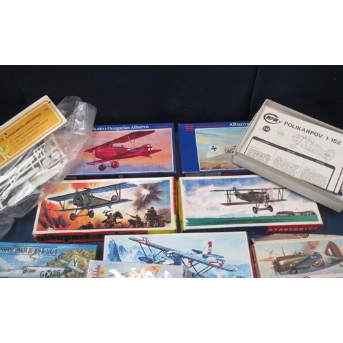 4 - Fifteen boxed plastic Aircraft Kits including Heller Me109 B-1C, two Glencoe Models Albatross, Airfi... 