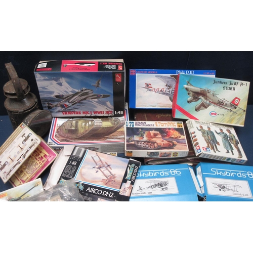 6 - A quantity of boxed plastic Kits including Glencoe Models Pfalz, MPM Ju87, Matchbox Jagdpanther, M-7... 