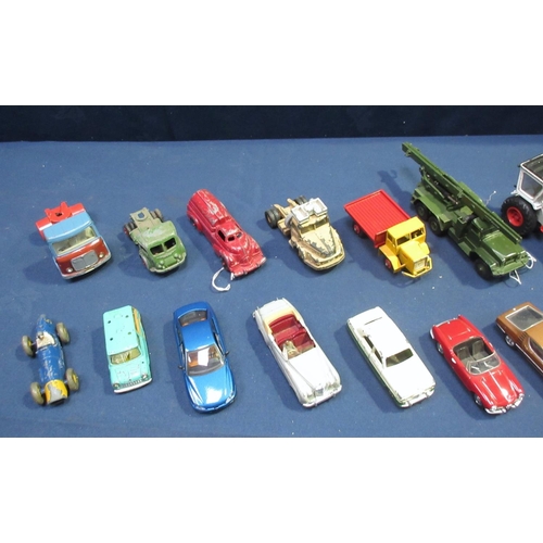 60 - A quantity of playworn diecast including a tinplate Esso Tanker Trailer, a Corgi David Brown Tractor... 