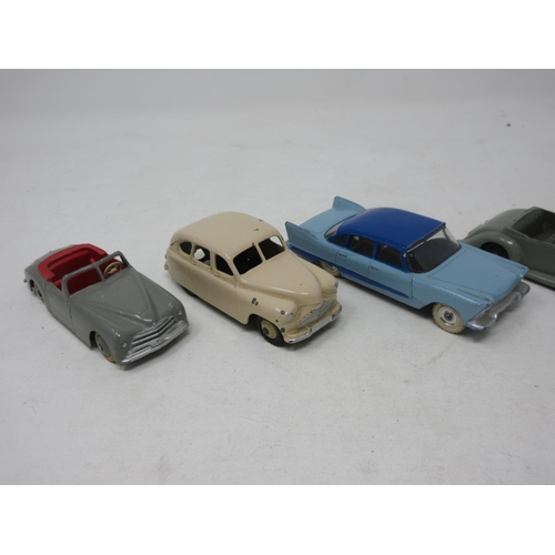 68 - An unboxed French Dinky Toys Simca 8, an unboxed Dinky Toys Vanguard, Plymouth Plaza, a Lincoln Zeph... 