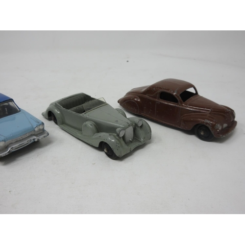 68 - An unboxed French Dinky Toys Simca 8, an unboxed Dinky Toys Vanguard, Plymouth Plaza, a Lincoln Zeph... 