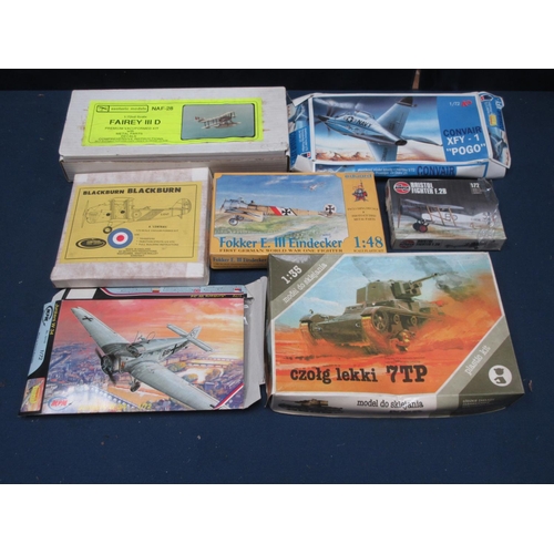 8 - Two boxes of plastic Kits including Airfix Sopwith Pup, Merlin Models Vickers FB.5, Fokker E.V., Avi... 