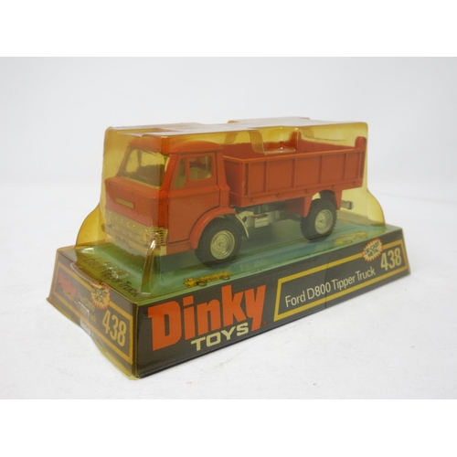 98 - A perspex boxed Dinky Toys No.438 scarce orange Ford D800 Tipper Truck