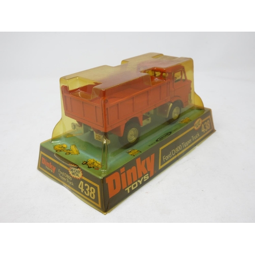 98 - A perspex boxed Dinky Toys No.438 scarce orange Ford D800 Tipper Truck