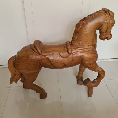 234 - Large vintage French carved wooden fairground type Horse, 110cm 43 in long x 26cm 10in deep x 100 cm... 