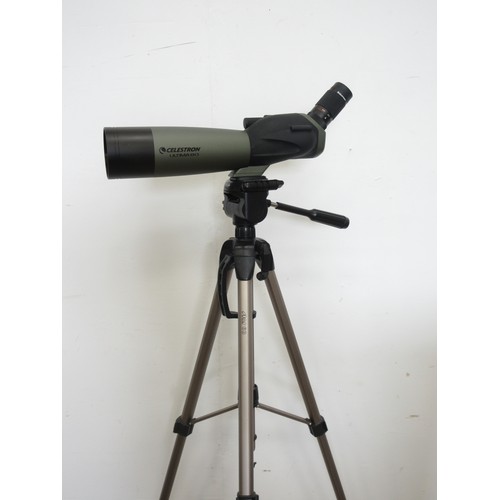 479 - A Celestron Ultima80 Spotting Scope with x20-60 eyepiece on tripod and with a removeable case