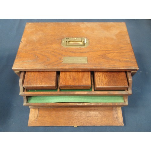 300 - A wooden box with fall flap enclosing four drawers including three wooden Fly Boxes, another wooden ... 