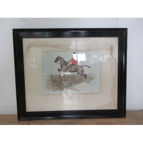 385A - An oak framed colour engraving 'Otter Hunting' 30in W x 24in H and a framed Hunting Types 'Warwicksh... 