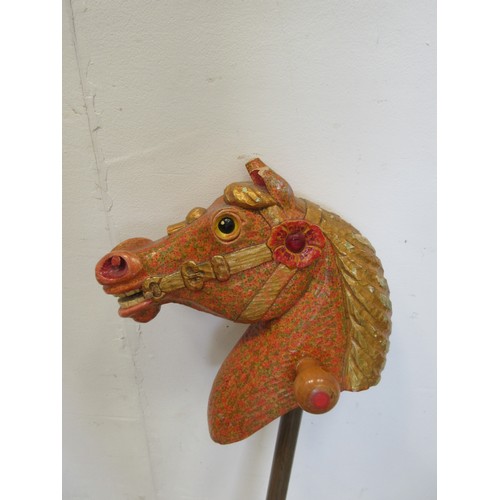 237 - A carved and painted wooden Hobby Horse signed Andrew Heaps 1987, one handle missing and ears chippe... 