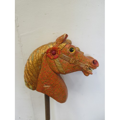 237 - A carved and painted wooden Hobby Horse signed Andrew Heaps 1987, one handle missing and ears chippe... 