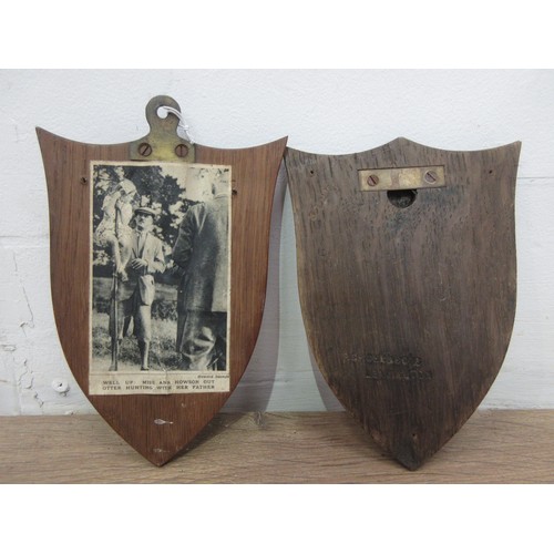 449 - Two taxidermy Otter Pads on oak shields, one stamped P. Spicer & Sons, Leamington to rear, one with ... 