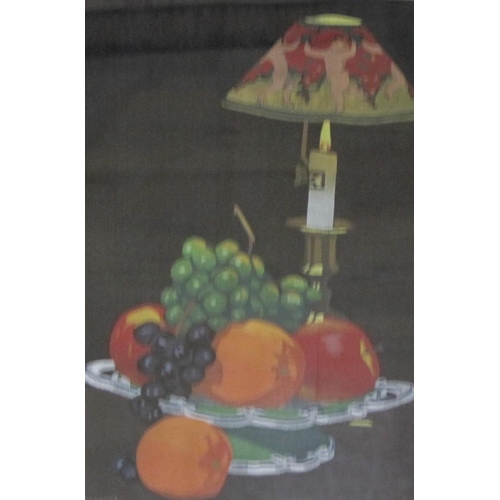 304 - THOMAS TODD BLAYLOCK - 'Dessert' with fruit on platter, a candle lamp and shade beyond, signed and t... 