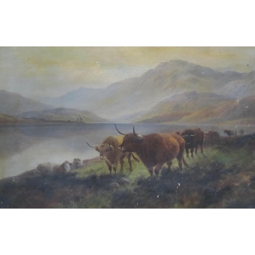 305 - HENRY R. HALL. Gathering the cattle, Loch Ness, signed and inscribed verso, oil on canvas, 20 x 30 i... 