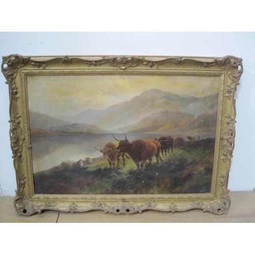 305 - HENRY R. HALL. Gathering the cattle, Loch Ness, signed and inscribed verso, oil on canvas, 20 x 30 i... 