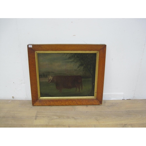 320 - ENGLISH SCHOOL, mid 19th Century. A Herefordshire Bull in a meadow, oil on canvas, 20 x 24 in; toget... 