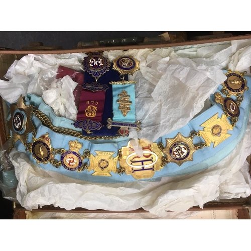 235 - A collection of RAOB Regalia including apron, belt, sashes, arm bands and two silver-gilt and enamel... 