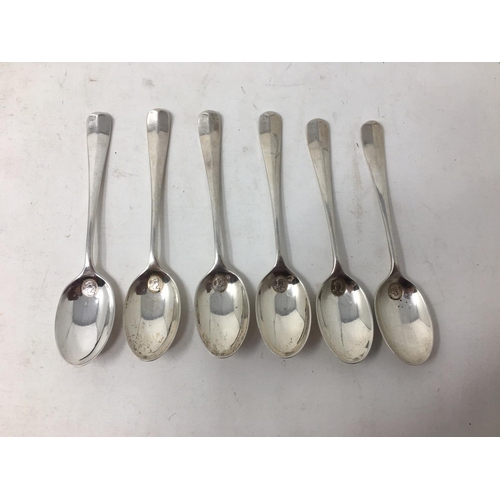 249 - Six George V silver and yellow guilloche enamel bean handled Coffee Spoons, Birmingham 1927, in case... 