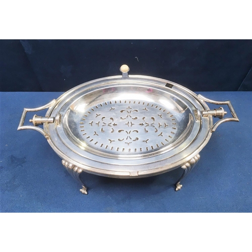 277 - A plated revolving Breakfast Dish on reeded supports, 15 in, maker: J. Round.