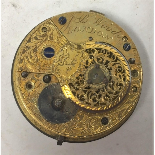 300 - An 18th Century fusee Watch movement by J.B. Wood, London, No 106, silver cased Pocket Watch, London... 