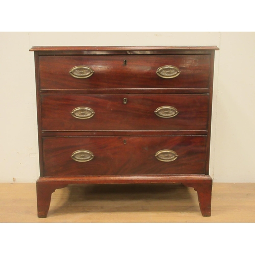 103 - A 19th Century mahogany Chest of three long drawers on bracket supports, 3ft 1in W, top damaged.