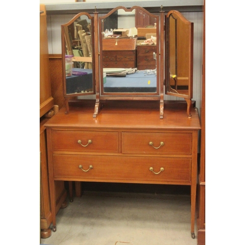 19 - An Edwardian mahogany and strung Dressing Chest fitted two short and one long drawer with associated... 