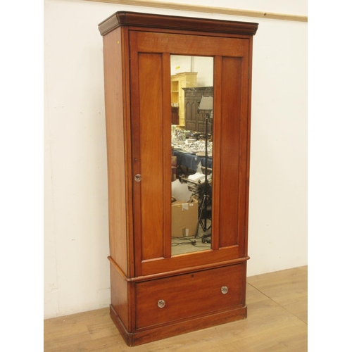 28 - A Victorian walnut single mirror door Wardrobe 6ft 5in H x 3ft W