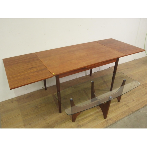 372 - A 1970's glass topped Coffee Table 3ft 11in W x 1ft 5in H and an extending Dining Table 3ft 11in W