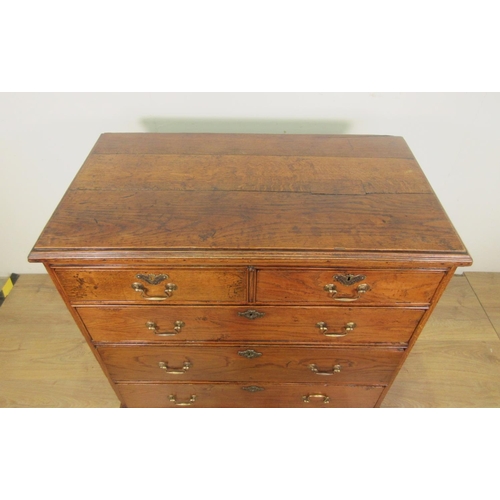 383 - An 18th Century oak Chest of two short and three long drawers on shallow bracket feet 3ft 2in H x 3f... 