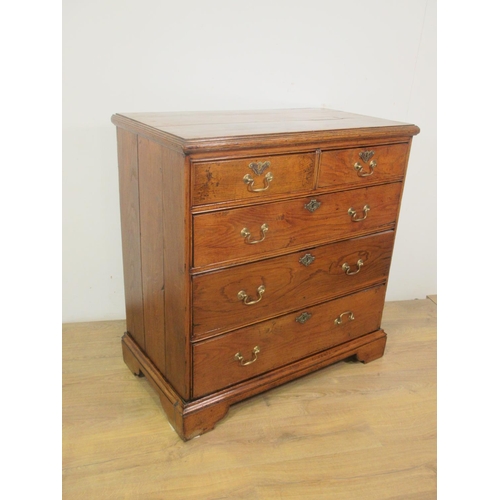 383 - An 18th Century oak Chest of two short and three long drawers on shallow bracket feet 3ft 2in H x 3f... 