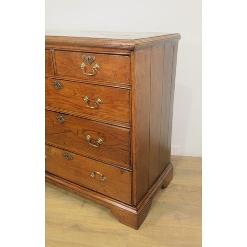 383 - An 18th Century oak Chest of two short and three long drawers on shallow bracket feet 3ft 2in H x 3f... 