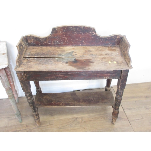 404 - Two Victorian pine Wash Stands A/F, a pine Milking Stool and a pair of Deck Chairs